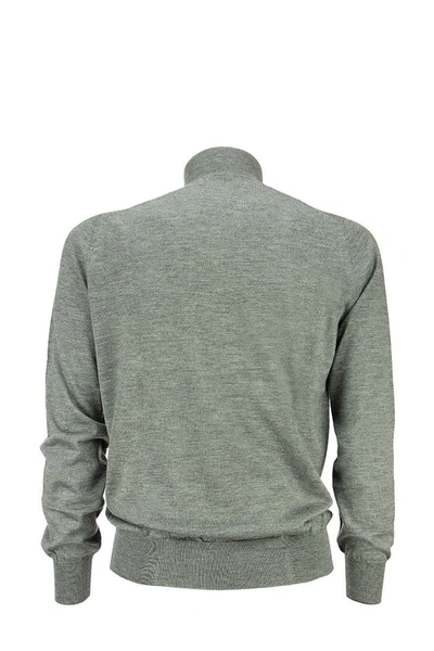 Shop Brunello Cucinelli Cashmere And Silk Lightweight Turtleneck Cardigan In Grey