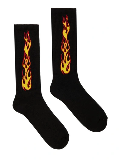 Shop Palm Angels Flames Socks Black Orange In White