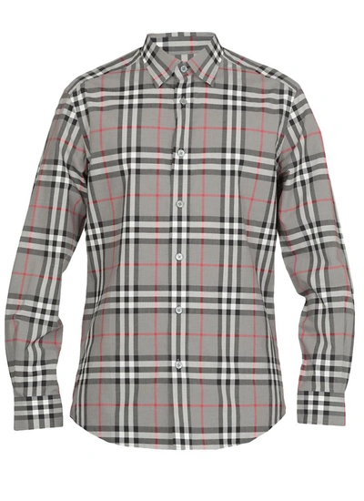 Shop Burberry Shirts In Storm Grey Melange