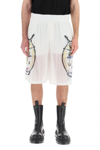 Shop Burberry Marine Print Sheer Shorts In White