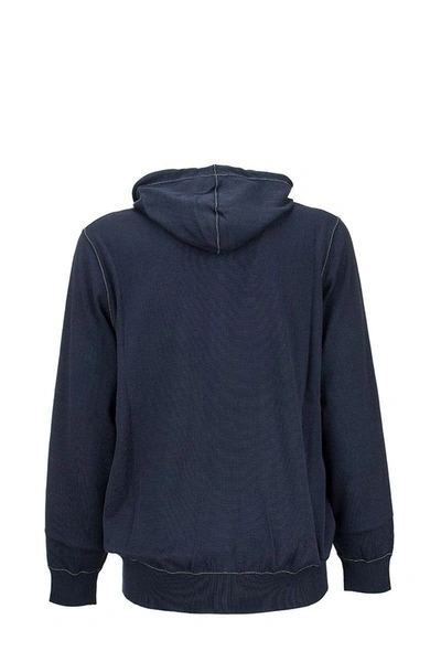 Shop Brunello Cucinelli Cotton Hooded Sweatshirt With Zipper In Blue
