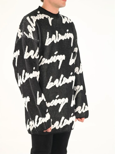 Shop Balenciaga Logo Sweater In Black/white