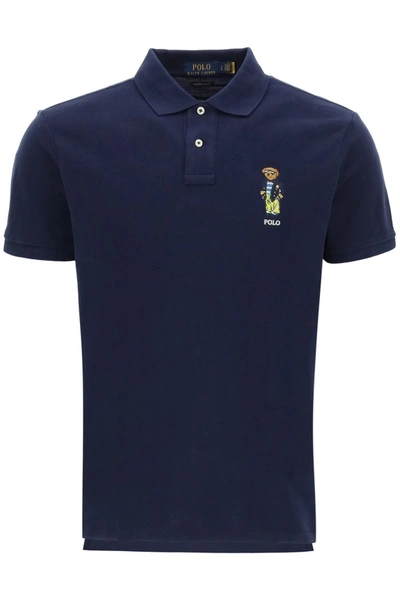 Shop Polo Ralph Lauren Slim Fit Polo Shirt With Bear Embroidery In Navy