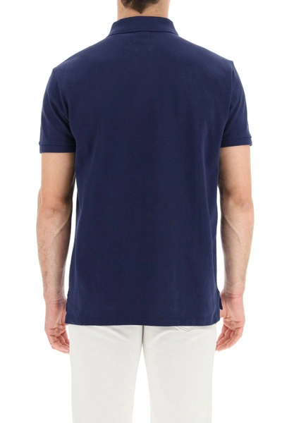 Shop Polo Ralph Lauren Slim Fit Polo Shirt With Bear Embroidery In Navy
