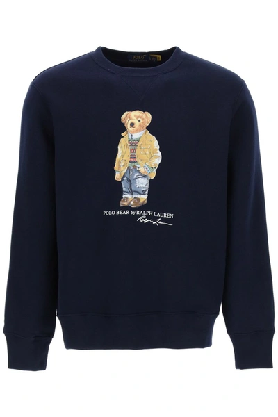 Shop Polo Ralph Lauren Bear Print Sweatshirt In Navy