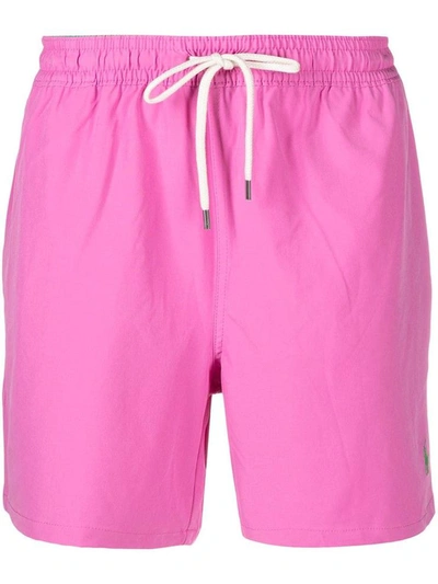 Shop Polo Ralph Lauren Pink Nylon Swim Shorts With Logo In Fuxia