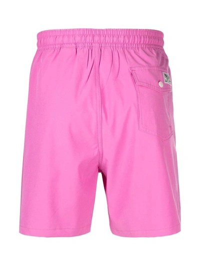 Shop Polo Ralph Lauren Pink Nylon Swim Shorts With Logo In Fuxia