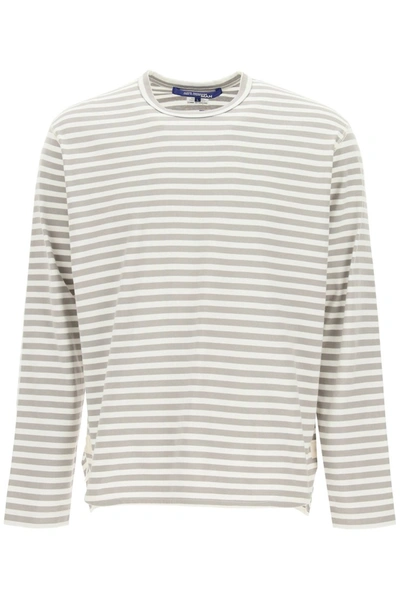 Shop Junya Watanabe Striped Long-sleeved T-shirt In White Gray