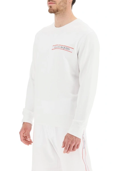 Shop Alexander Mcqueen Crewneck Sweatshirt With Logo Tape In White Mix