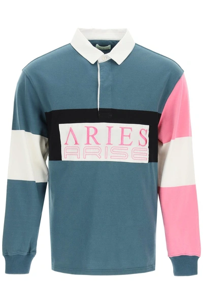 Shop Aries Long-sleeved Rugby Polo Shirt In Petrol