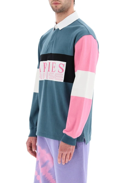 Shop Aries Long-sleeved Rugby Polo Shirt In Petrol