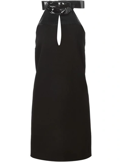 Maison Margiela Patent-paneled Wool-twill Mini Dress In Black