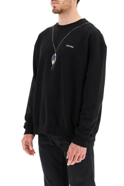 Shop Marcelo Burlon County Of Milan Marcelo Burlon Crewneck Sweatshirt With Single Chain Feathers Print In Black Blue
