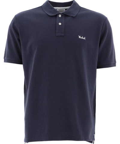 Shop Woolrich Polo Shirt With Embroidery In Blue