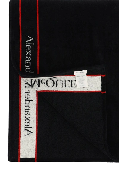 Shop Alexander Mcqueen Terry Beach Towel Selvedge In Black Ivory