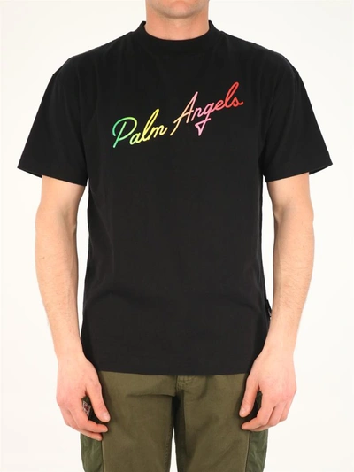 Shop Palm Angels Rainbow Miami Logo T-shirt In Black