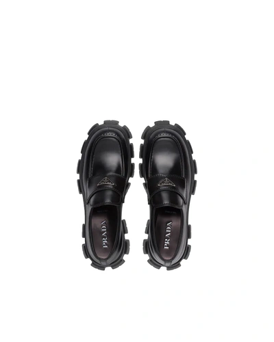Shop Prada Monolith Moccasins In Brushed Leather In Brown