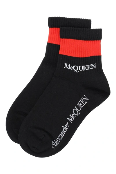 Shop Alexander Mcqueen Stripe Mcqueen Sport Socks In Black Red