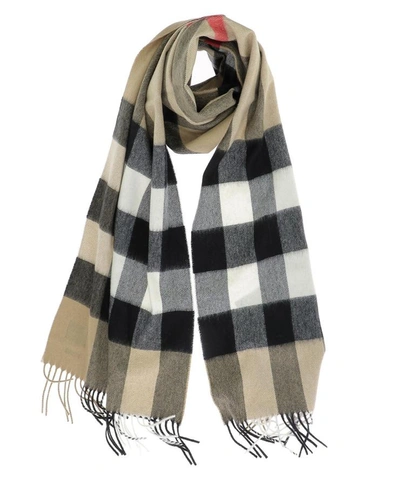 Shop Burberry Tartan Scarf In Beige