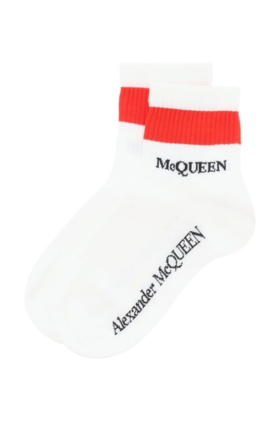Shop Alexander Mcqueen Stripe Mcqueen Sport Socks In White Red