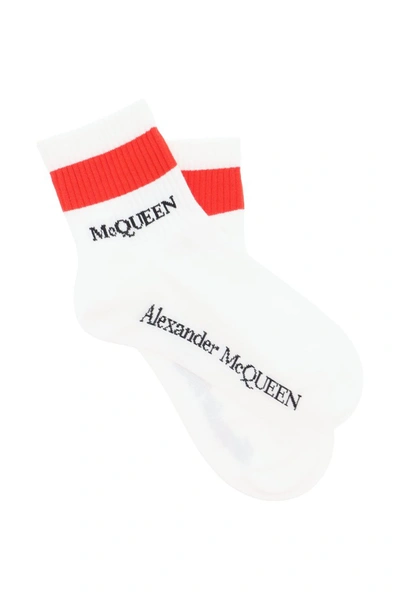Shop Alexander Mcqueen Stripe Mcqueen Sport Socks In White Red