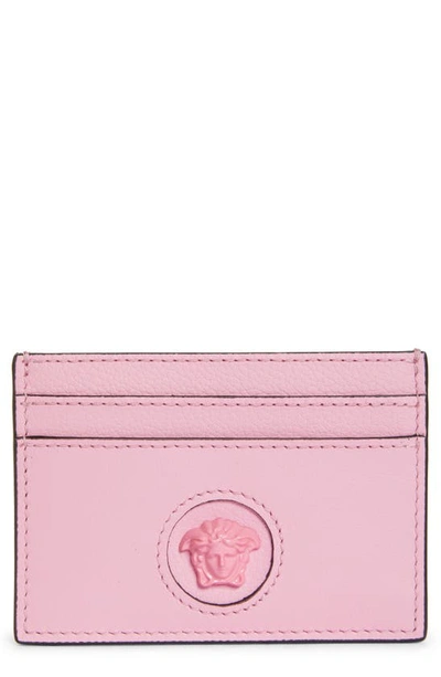 Shop Versace Medusa Leather Card Case In Baby Pink / Gold