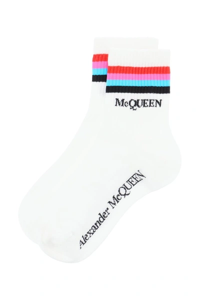 Shop Alexander Mcqueen Stripe Sports Socks In White Black