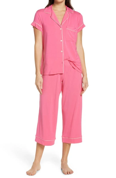 Shop Eberjey Gisele Crop Pajamas In Bright Pink/ Bellini