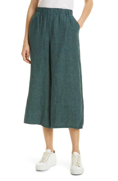 Shop Eileen Fisher Organic Linen Crop Wide Leg Pants In Agean
