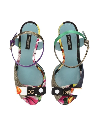 Shop Dolce & Gabbana Wedge Sandals In Patchwork Fabrics In Blu