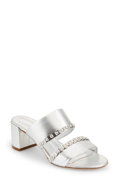 Shop Ferragamo Trabia Chain Block Heel Slide Sandal In Silver