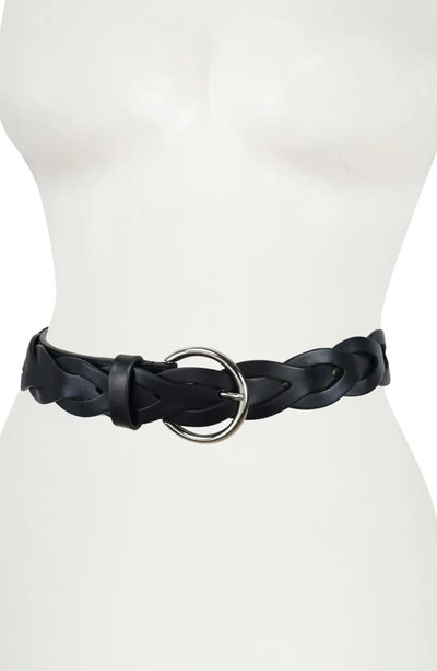 Shop Rebecca Minkoff Interlocked Woven Leather Belt In Black / Polished Nickel