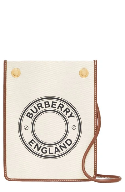 Shop Burberry Small Logo Canvas & Leather Crossbody Pouch In Natural