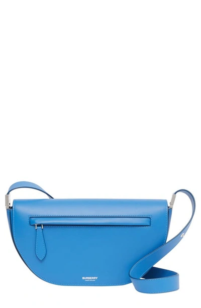 Shop Burberry Small Olympia Leather Shoulder Bag In Warm Royal Blue