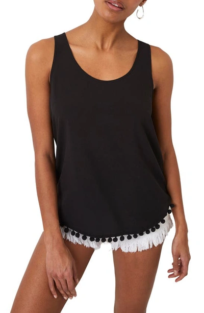 Shop French Connection Pompom Trim Crepe Tank In Black