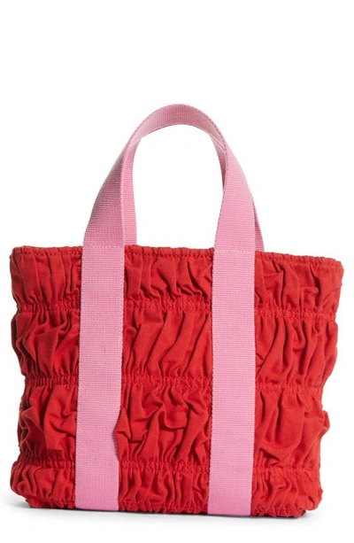 Shop Molly Goddard Small Kobe Shirred Canvas Tote In Red/ Pink