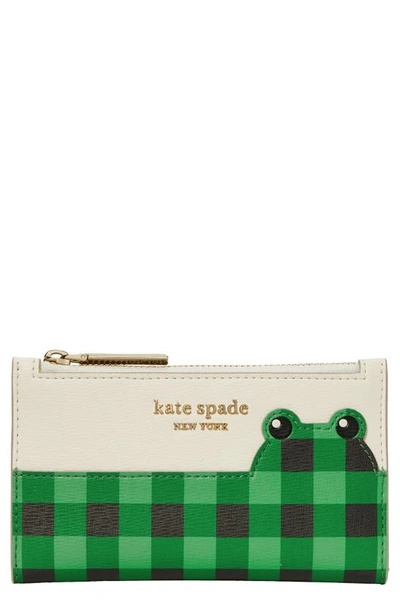 Shop Kate Spade Frog Slim Leather Bifold Wallet In Green Multi