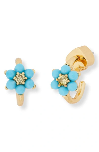 Shop Kate Spade Myosotis Flower Huggie Earrings In Turquoise