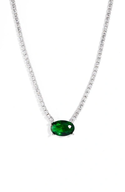 Shop Shymi Oval Pendant Tennis Necklace In Silver / Green