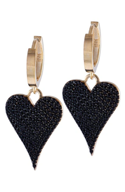 Shop Shymi Pavé Heart Drop Huggie Hoop Earrings In Gold / Black