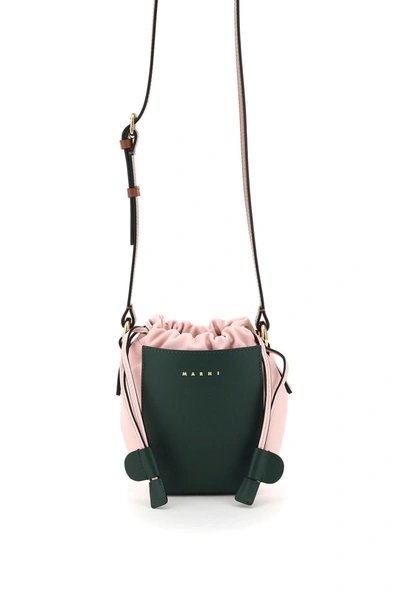 Shop Marni Gusset Mini Bag In Spherical Green Light Pink Maroon