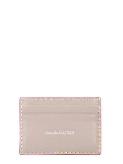 Shop Alexander Mcqueen Leather Card Holder In Beige