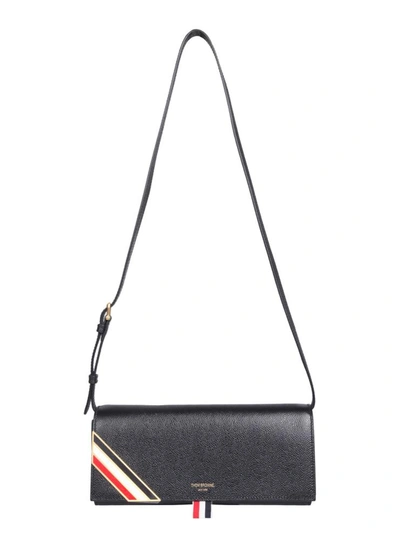 Shop Thom Browne Clutch With Tricolor Band In Black