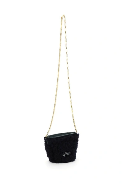 Shop Marni Shearling Crossbody Mini Bag With Chain In Blublack Spherical Green