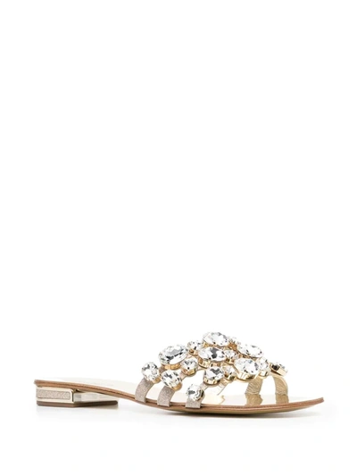 Shop Casadei Crystal-embellished Leather Slides In Gold