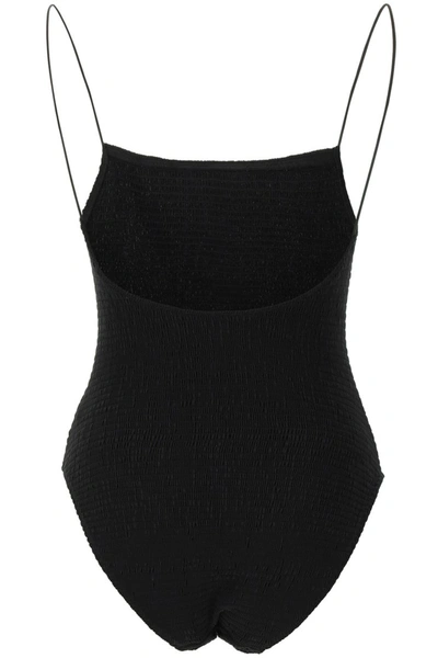 Shop Totême Toteme Smocked Swimsuit In Black