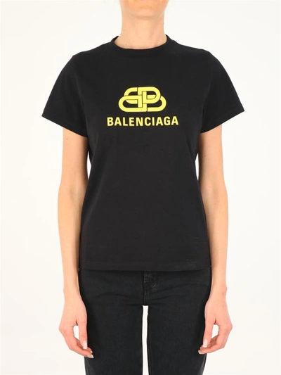 Shop Balenciaga Logo T-shirt In Black/yellow