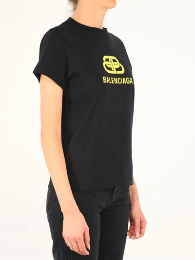Shop Balenciaga Logo T-shirt In Black/yellow