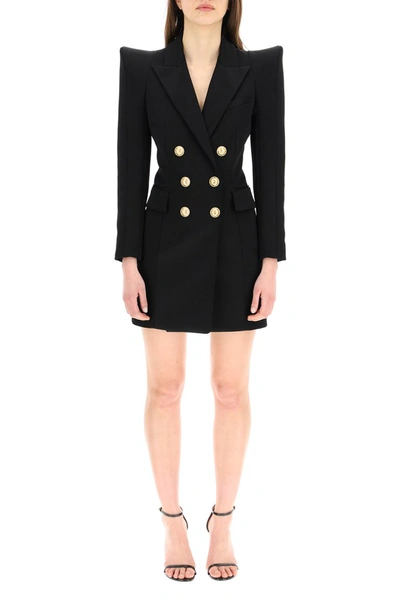 Shop Balmain Six Button Jersey Mini Dress In Noir