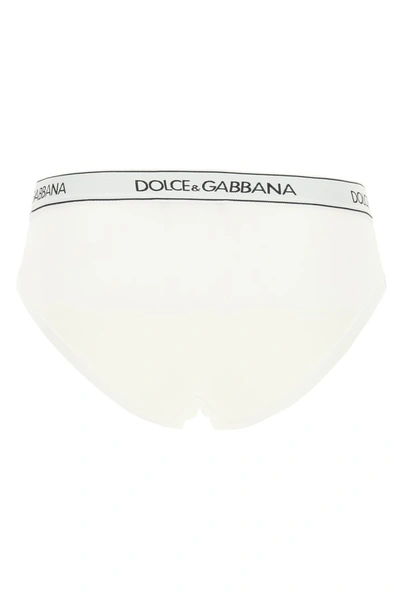 Shop Dolce & Gabbana Jersey Briefs With Logo Band In Bianco Ottico